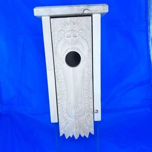 Cedar Birdhouse - Hand Carved Birdhouse w/ Bear Face Door